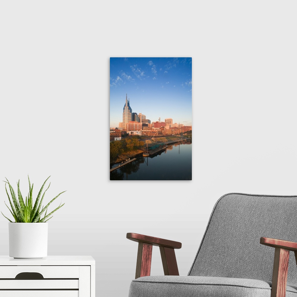 A modern room featuring Tennessee, Nashville, Downtown and Cumberland River in the Morning.