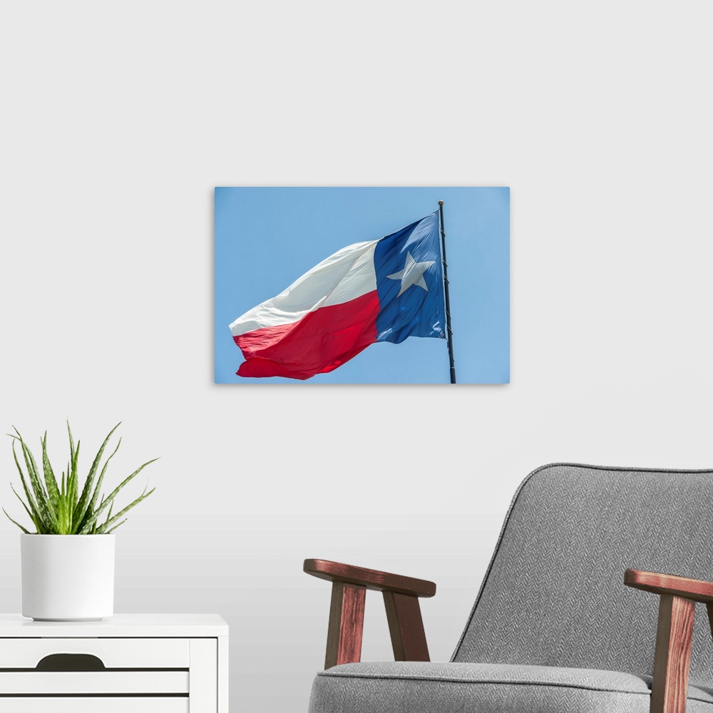 A modern room featuring Texas state flag, Austin, Texas, USA