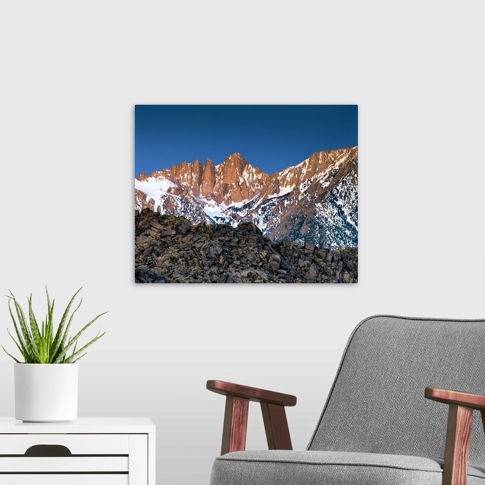 A modern room featuring USA, California, Mt Whitney. The Alabama Hills lead to Mt Whitney and the Sierra Nevada Mountains...