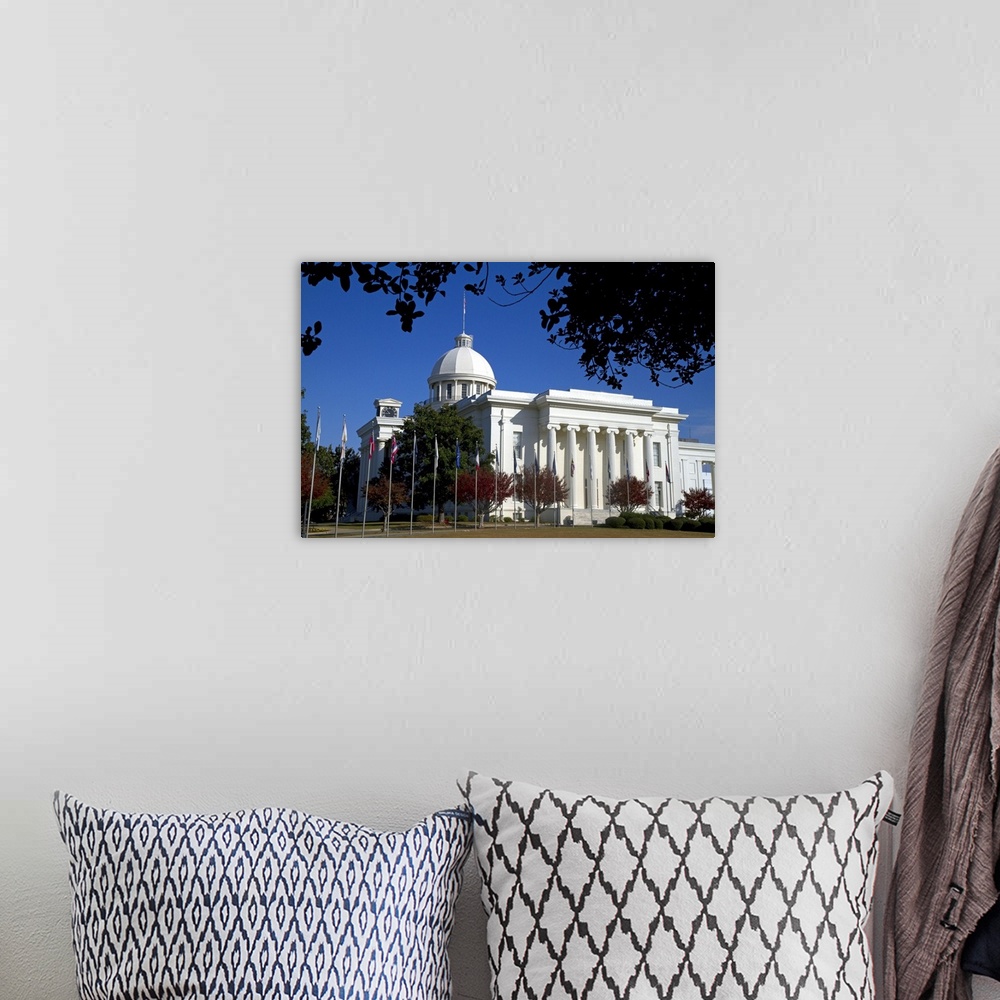 A bohemian room featuring The Alabama State Capitol Building located on Goat Hill in Montgomery, Alabama, USA.