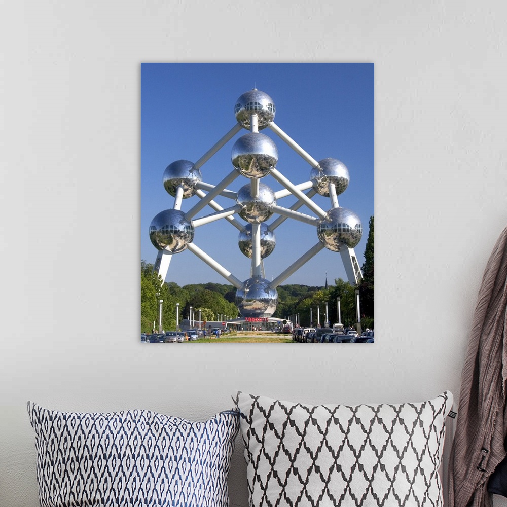 A bohemian room featuring The Atomium monument at Brussels, Belgium.