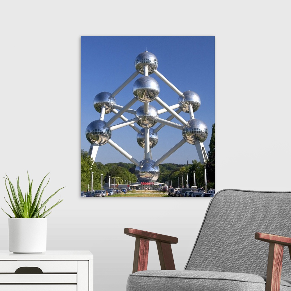 A modern room featuring The Atomium monument at Brussels, Belgium.