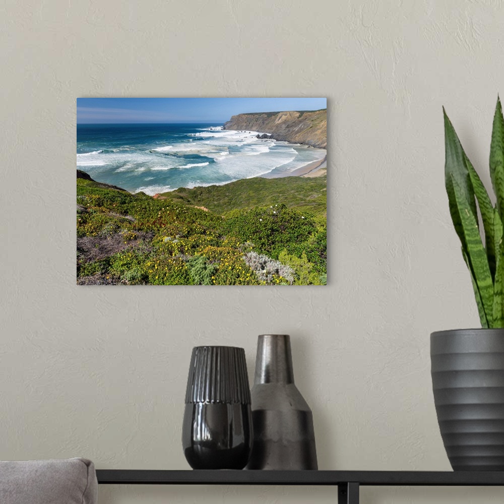 A modern room featuring Praia da Ponta Ruiva at the Costa Vicentina. The coast of the Algarve during spring. Europe, Sout...