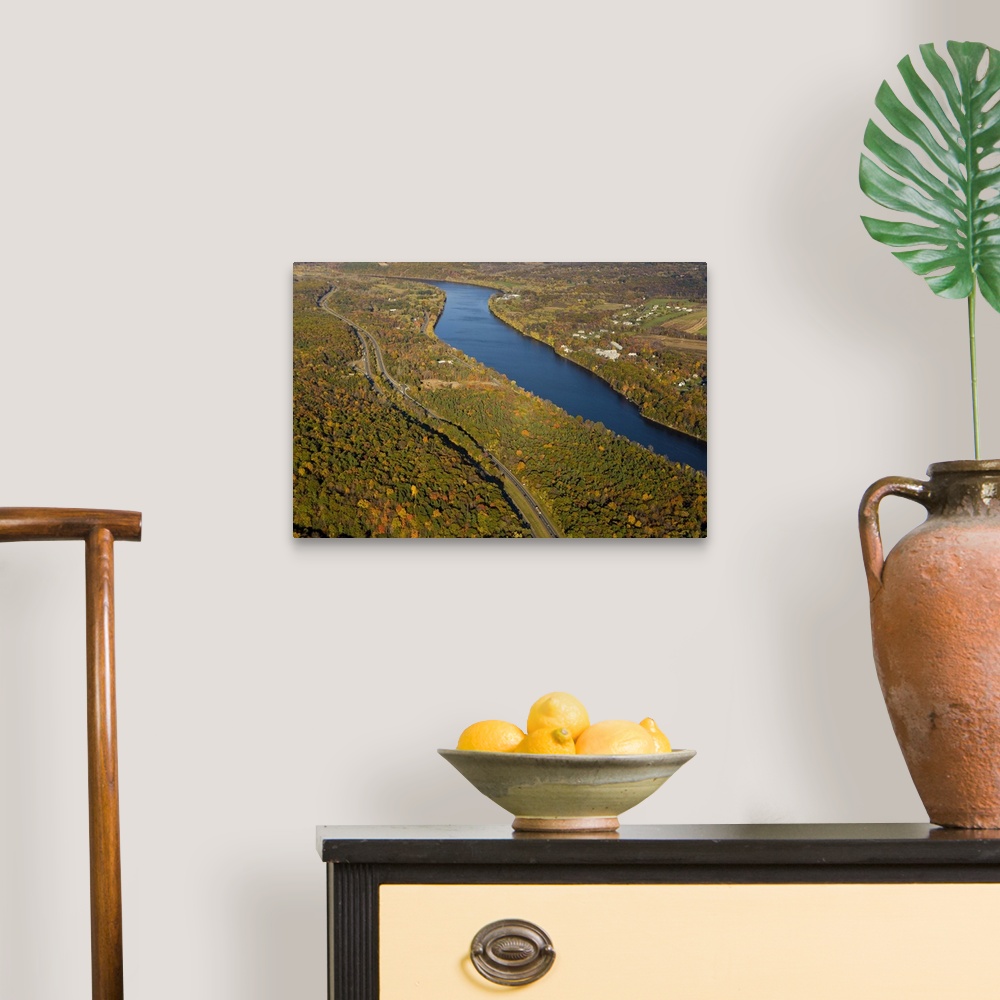 A traditional room featuring The Connecticut River in Holyoke and South Hadley, Massachusetts.  Interstate 91 parallels the ri...