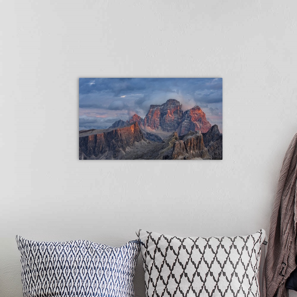 A bohemian room featuring The dolomites in the Veneto. Monte Pelmo, Averau, Nuvolau and Ra Gusela in the background. The Do...