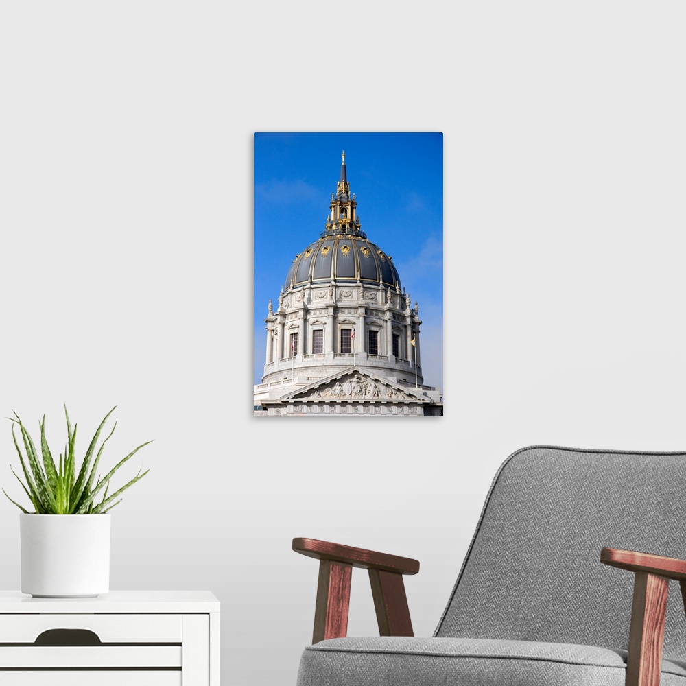 A modern room featuring The dome of the city hall in San Francisco, California.