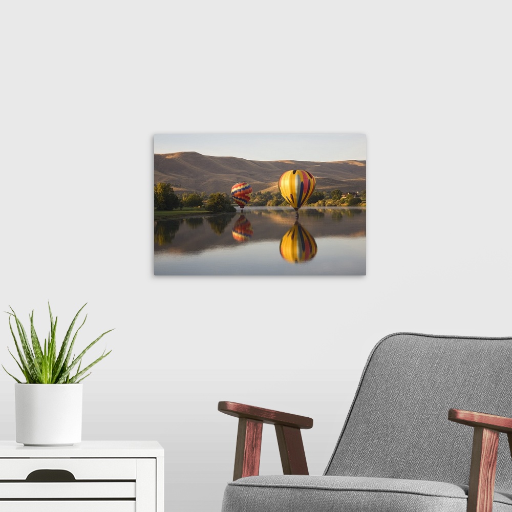 A modern room featuring Washington, Prosser, The Great Prosser Balloon Rally, Hot Air Balloons over the Yakima River.