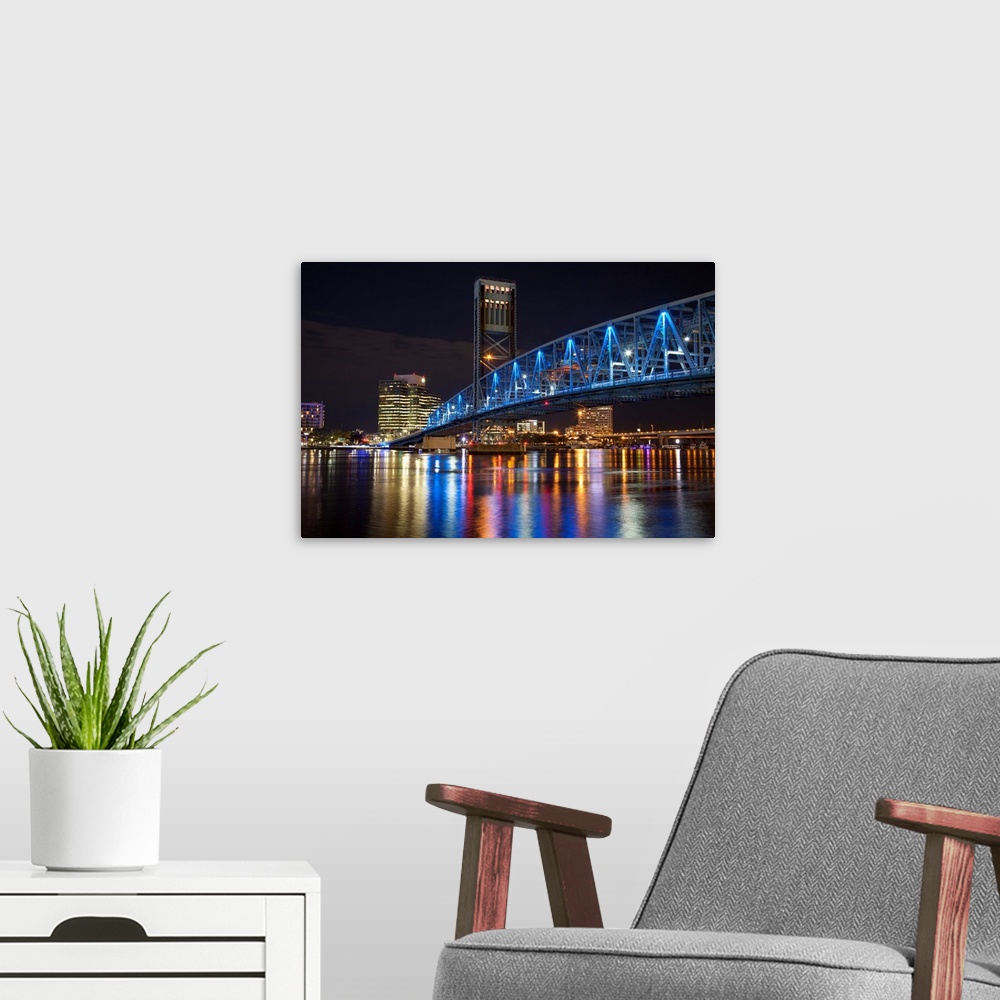 A modern room featuring North America, USA, Florida, Jacksonville, The Main Street Bridge also known as the Blue Bridge a...