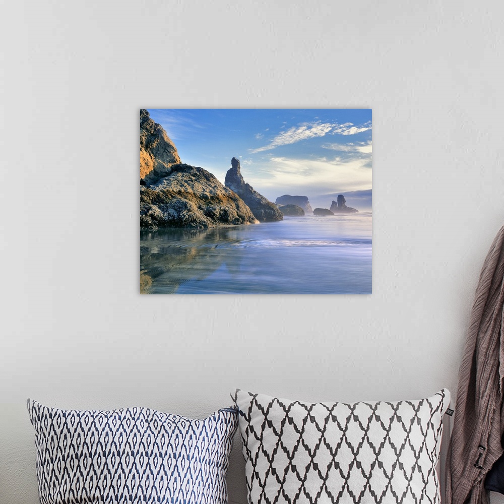 A bohemian room featuring USA, Oregon, Face Rock Wayside. The Pacific Ocean bathes the sea stacks at Face Rock Wayside, Ban...