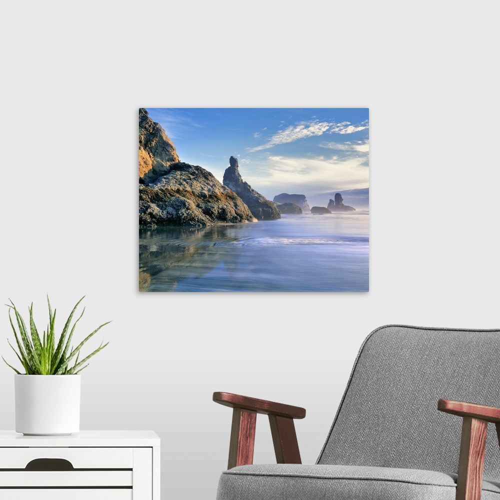 A modern room featuring USA, Oregon, Face Rock Wayside. The Pacific Ocean bathes the sea stacks at Face Rock Wayside, Ban...