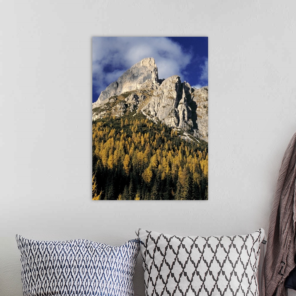 A bohemian room featuring Europe, Italy, Sella Mountains. The sharp crags of the Sella area of Italy's Dolomite Alps are fr...