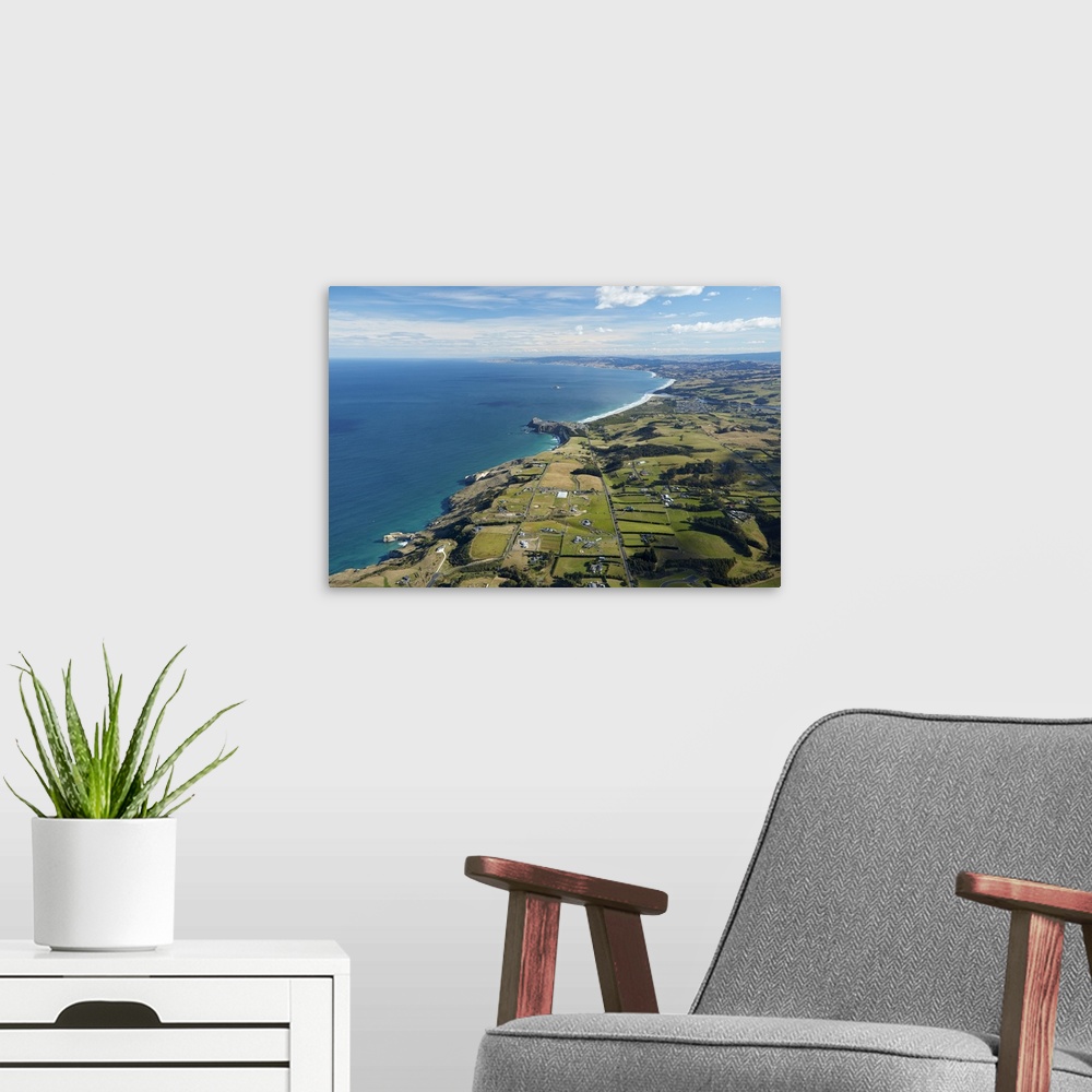 A modern room featuring Tunnel Beach and Blackhead, South Coast, Dunedin, Otago, South Island, New Zealand - aerial