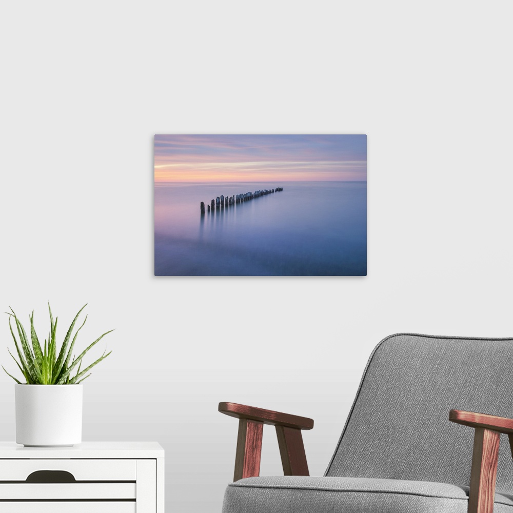 A modern room featuring USA, North America, Michigan. Twilight Over Lake Superior Seen From Beach At Whitefish Point, Upp...