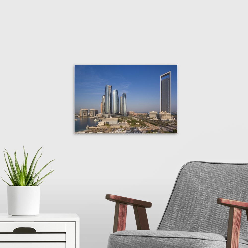A modern room featuring UAE, Abu Dhabi, Etihad Towers and ADNOC Tower