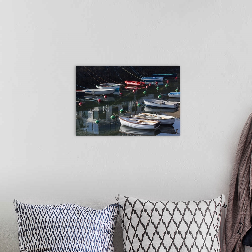 A bohemian room featuring UK, Northern Ireland, County Antrim, Portrush, harbor with boats.