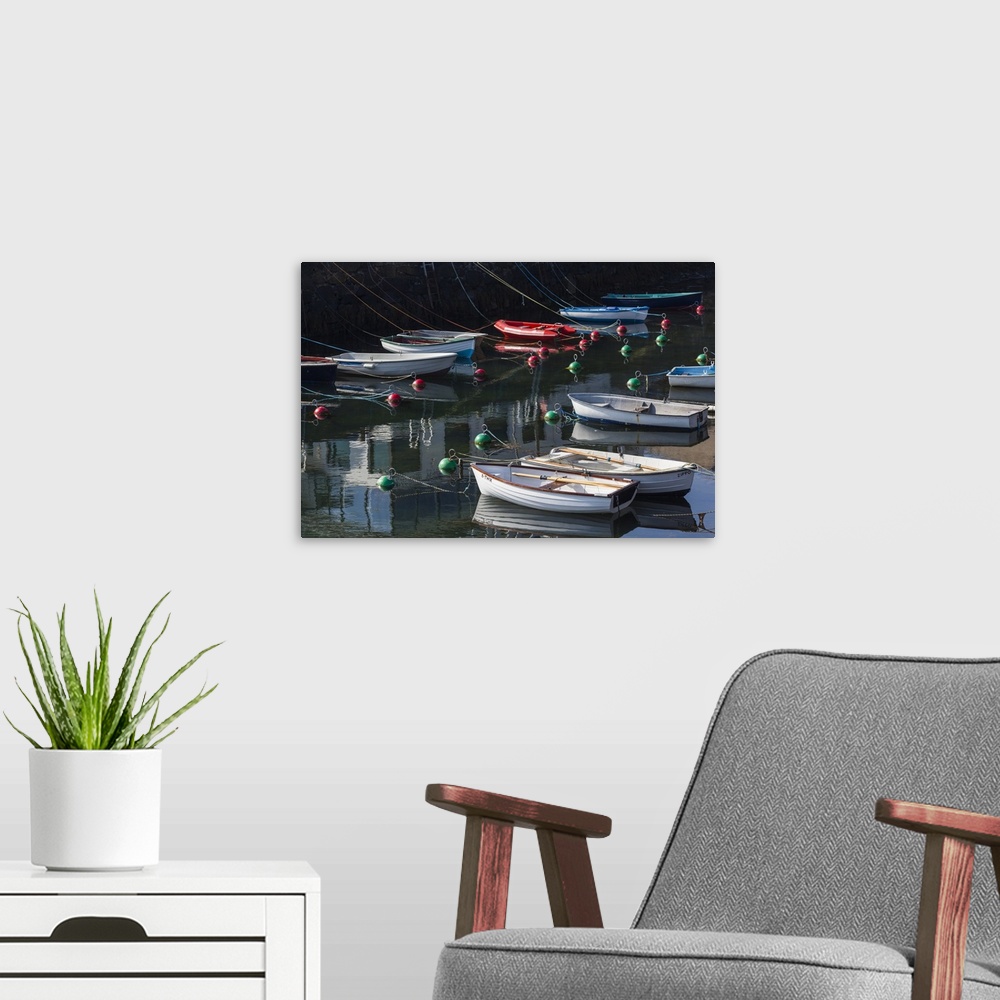 A modern room featuring UK, Northern Ireland, County Antrim, Portrush, harbor with boats.