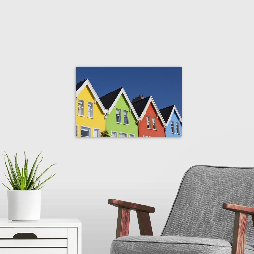 A modern room featuring UK, Northern Ireland, County Antrim, Whitehead, colorful houses.