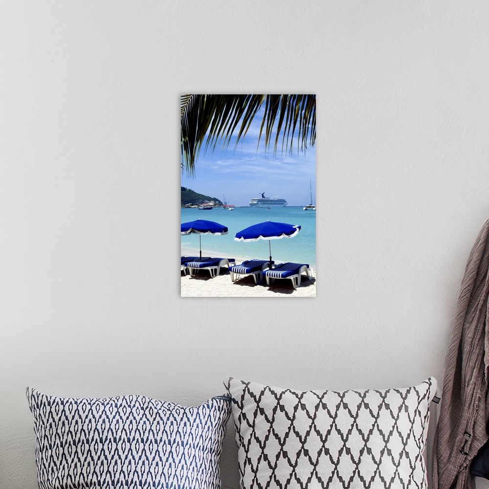A bohemian room featuring umbrellas on beach, St. Maarten, Caribbean