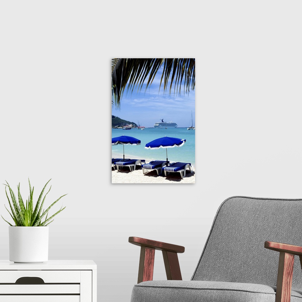 A modern room featuring umbrellas on beach, St. Maarten, Caribbean