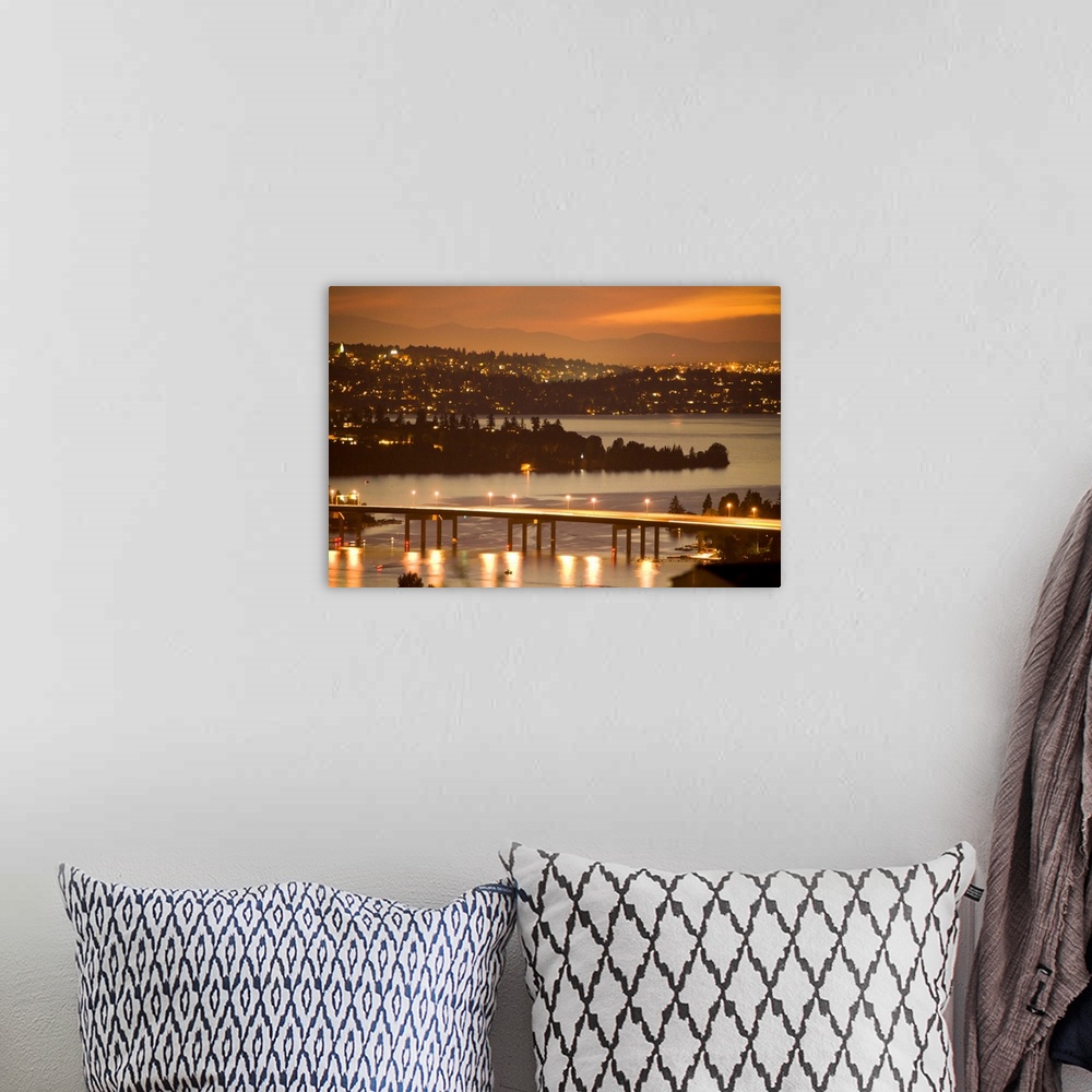 A bohemian room featuring United States, Washington, Lake Washington, Seattle and Olympic Mountains viewed from Bellevue at...