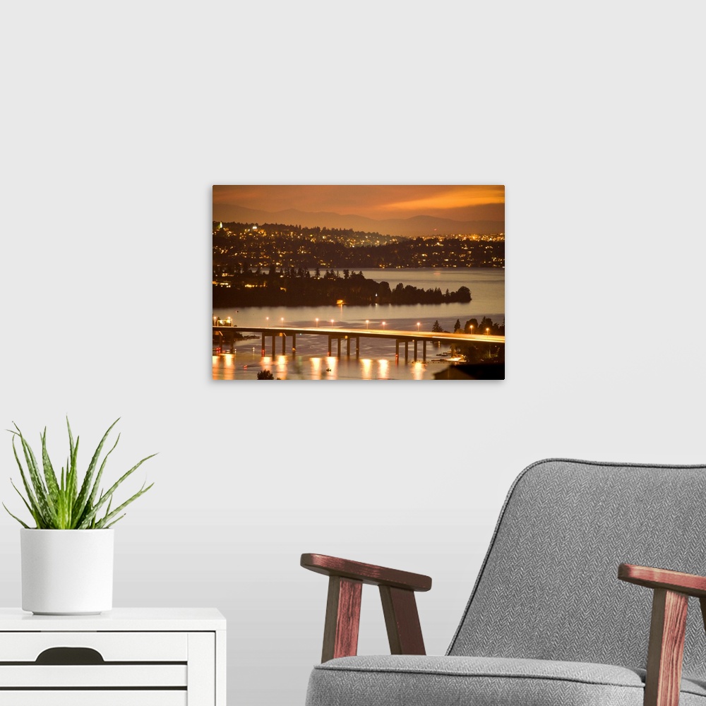 A modern room featuring United States, Washington, Lake Washington, Seattle and Olympic Mountains viewed from Bellevue at...