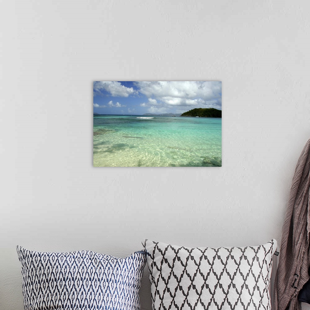 A bohemian room featuring Caribbean, U.S. Virgin Islands, St. John. Hawksnest Bay and beach. Virgin Islands National Park.