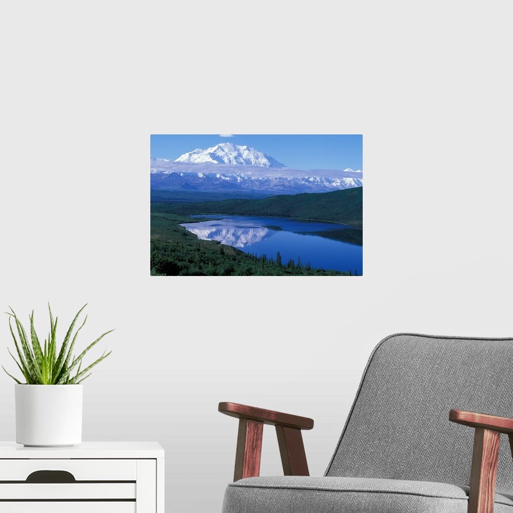 A modern room featuring USA, Alaska, Denali National Park. Mt. McKinley (Denali, 20,320 feet), the tallest peak in North ...