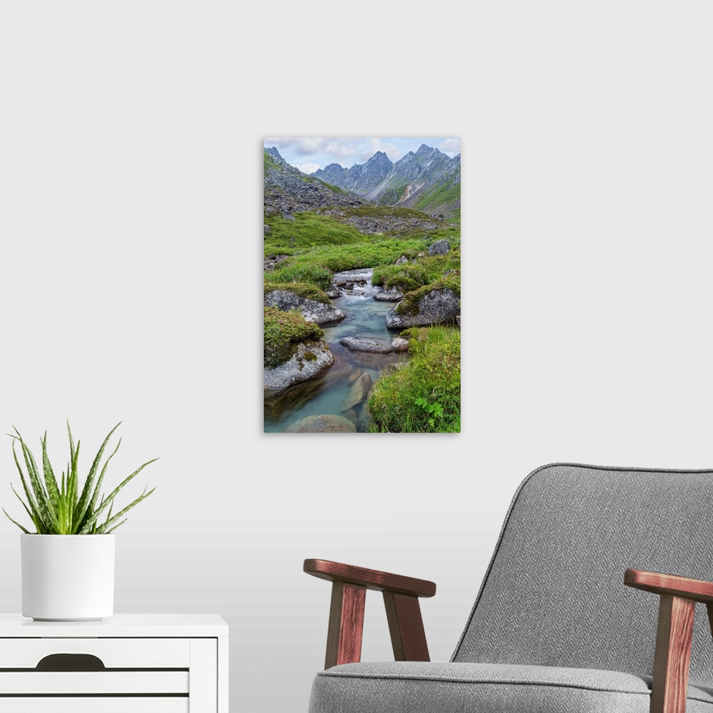A modern room featuring USA, Alaska, Talkeetna Mountains. Landscape with Archangel Creek.