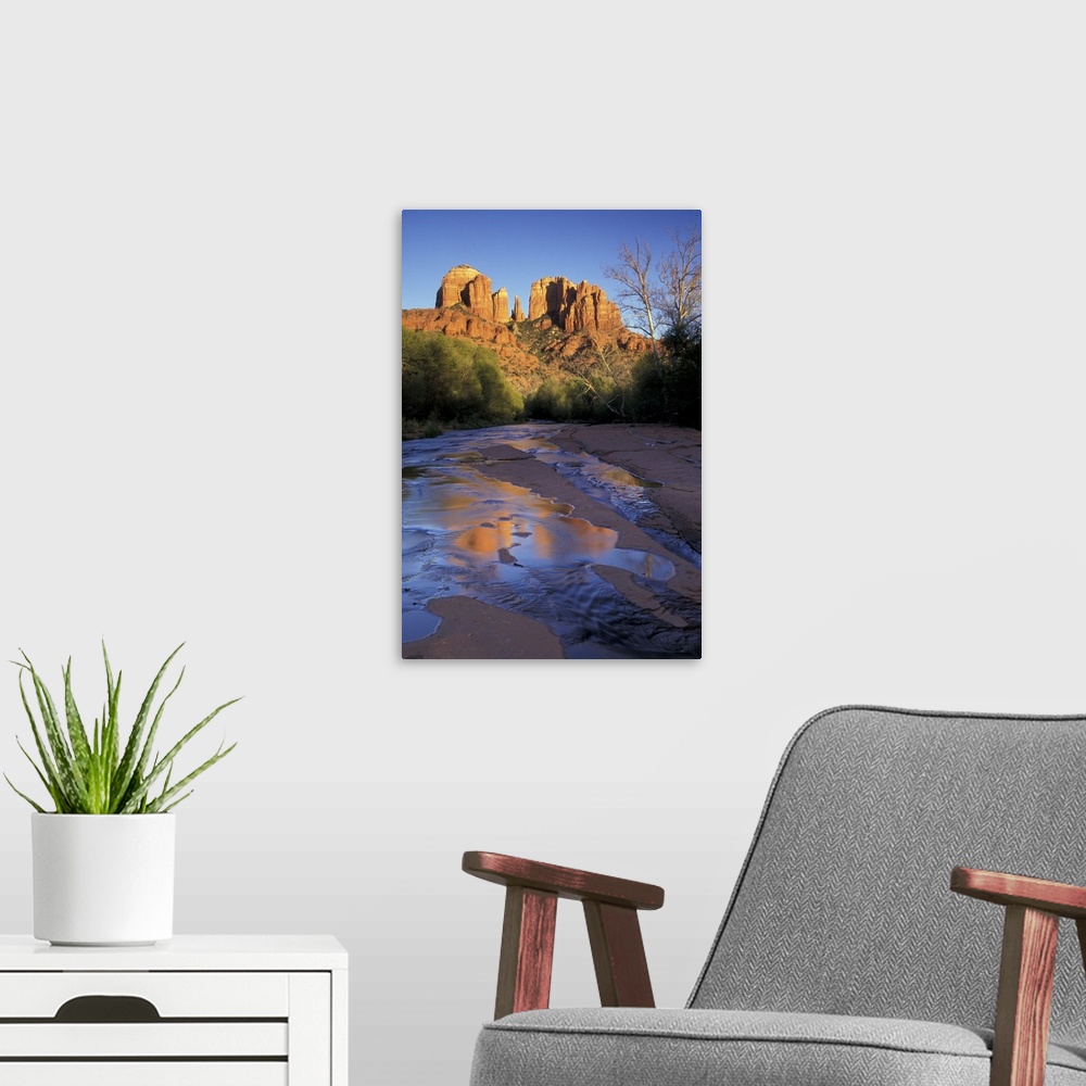 A modern room featuring USA, Arizona, Sedona. Cathedral Rock and Oak Creek at Red Rock Crossing.