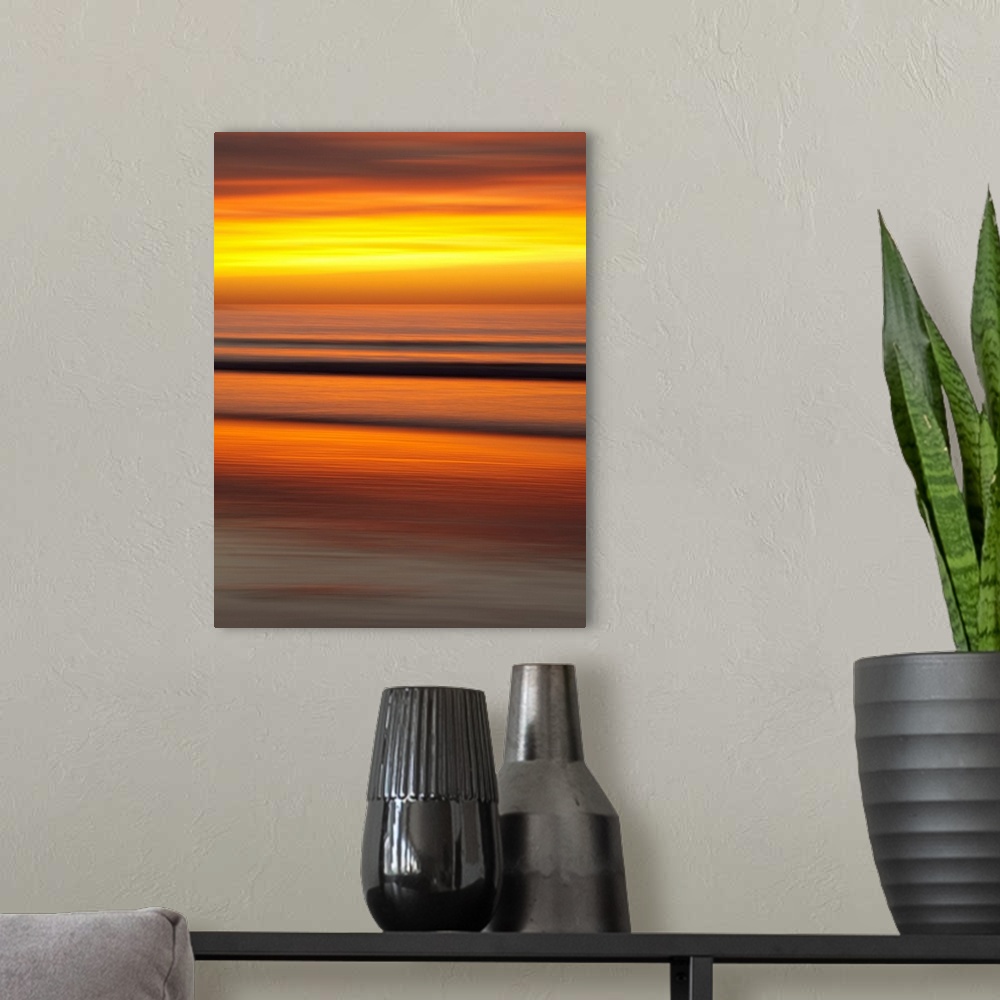 A modern room featuring USA, California, La Jolla, Sunset at La Jolla Shores with camera blur.