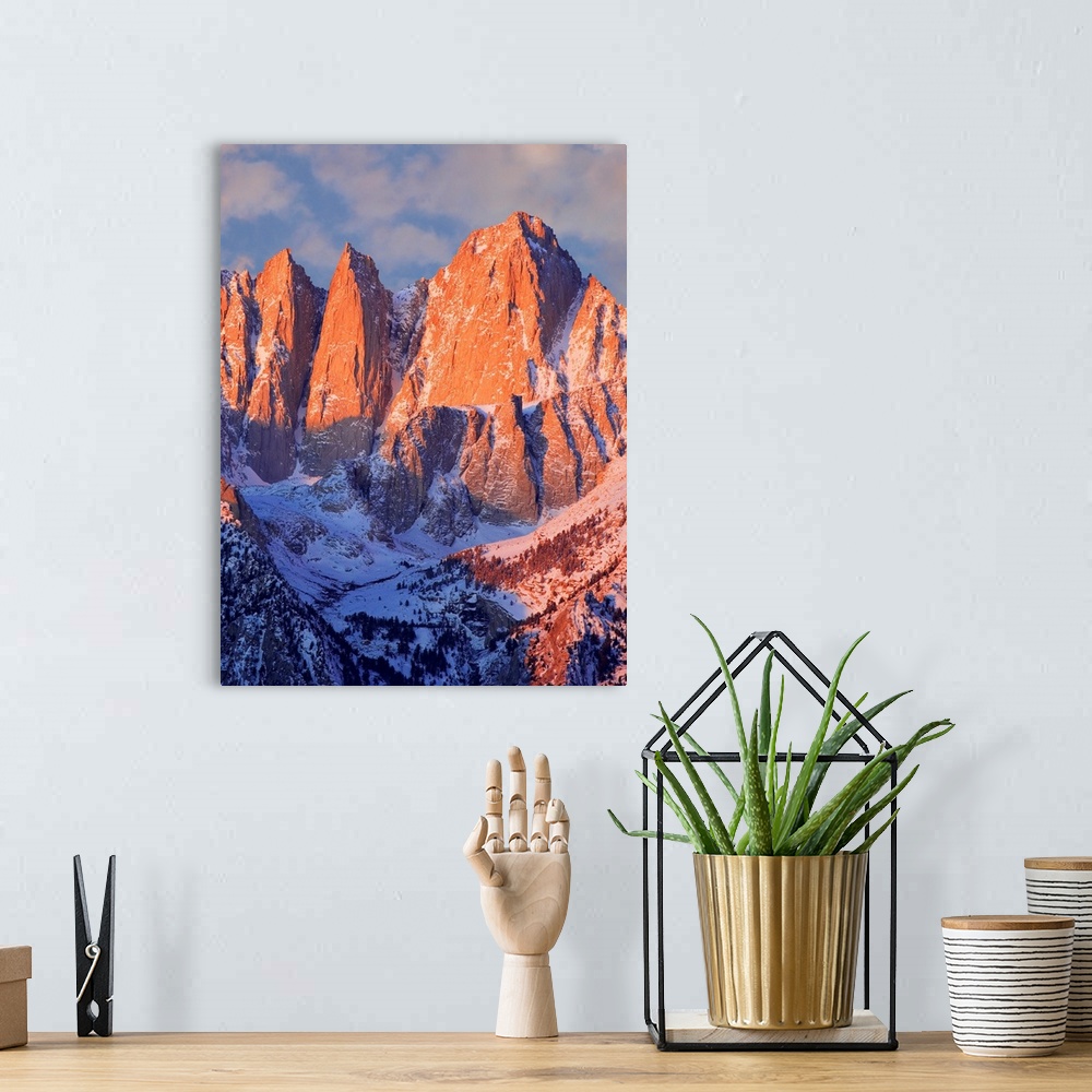 A bohemian room featuring USA, California, Mt. Whitney. Mountain landscape in winter.