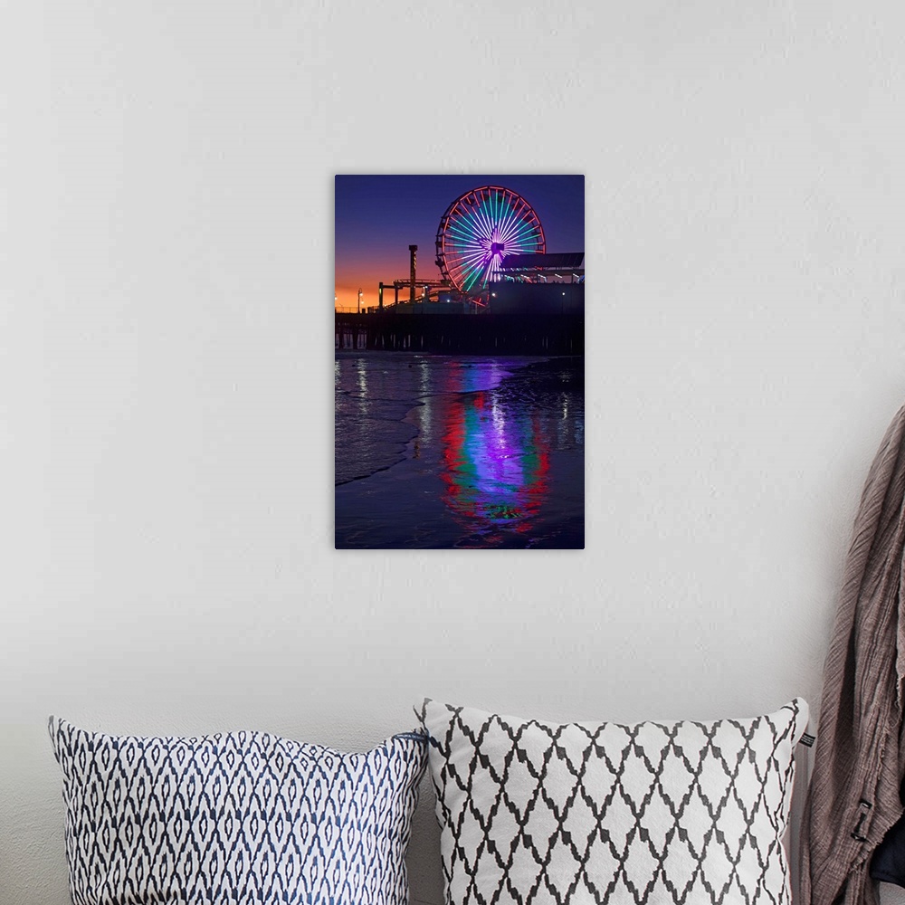 A bohemian room featuring USA, California, Santa Monica. Ferris wheel and Santa Monica Pier at sunset.