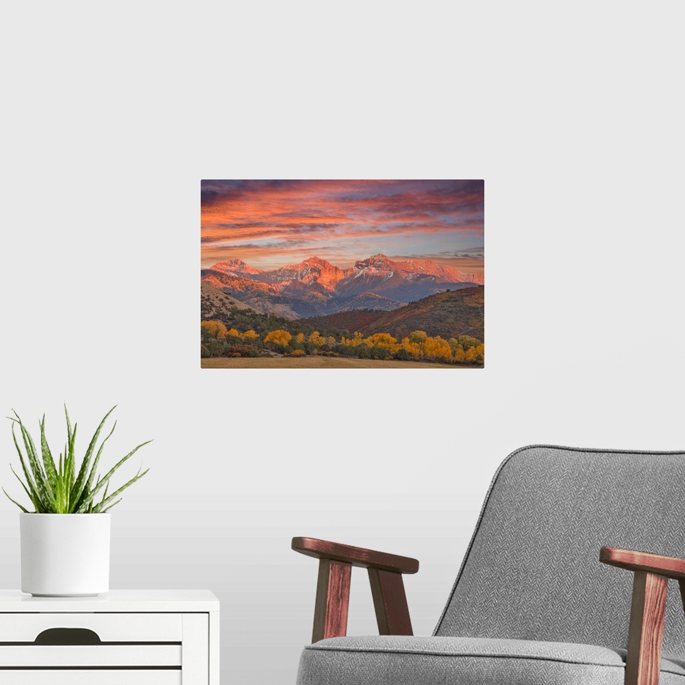 A modern room featuring USA, Colorado, Ridgway, Sunset And Dallas Mountain Range Autumn
