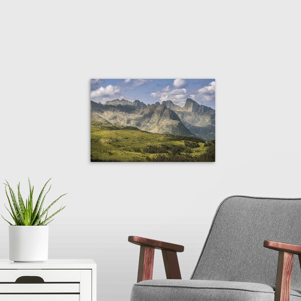 A modern room featuring USA, Colorado, San Juan Mountains. Mountain and valley landscape. United States, Colorado.