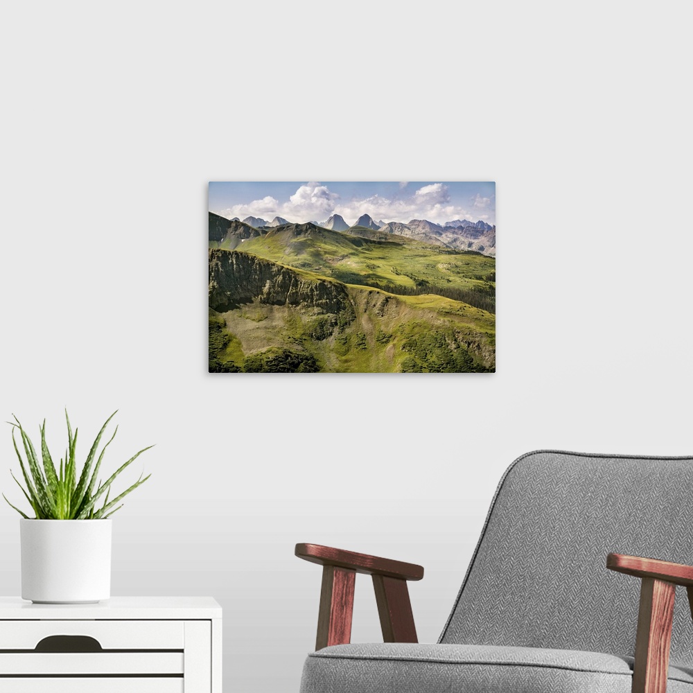 A modern room featuring USA, Colorado, San Juan National Forest. Overview of San Juan Mountains landscape. United States,...