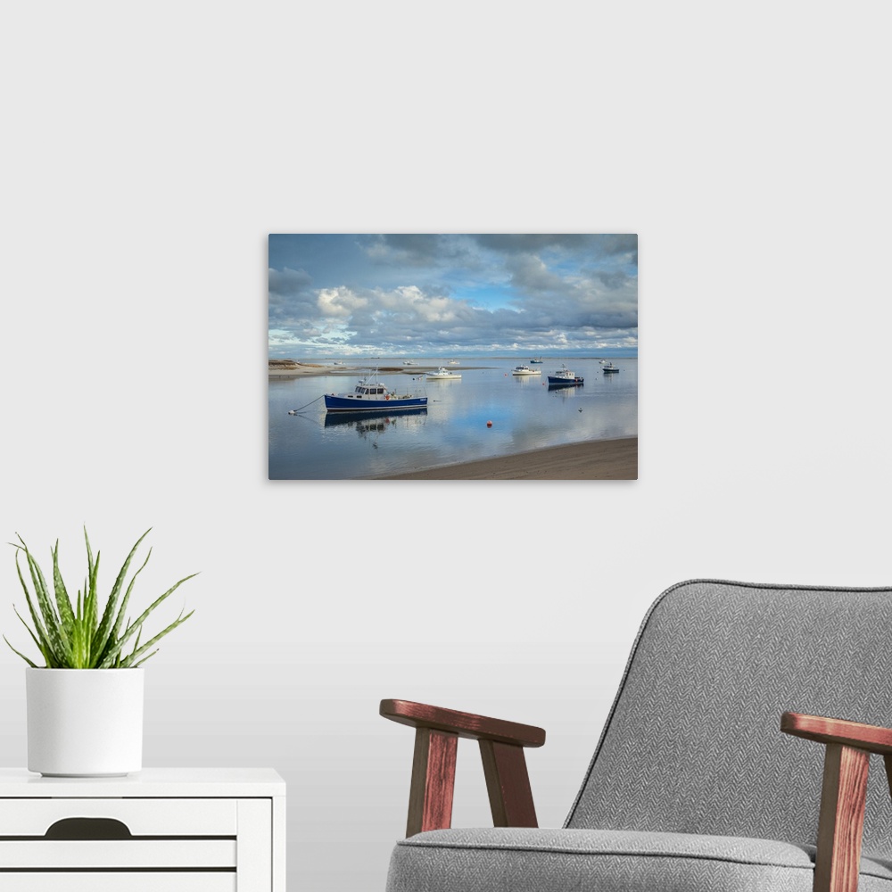 A modern room featuring USA, Massachusetts, Cape Cod, Chatham, Chatham Harbor At Dusk