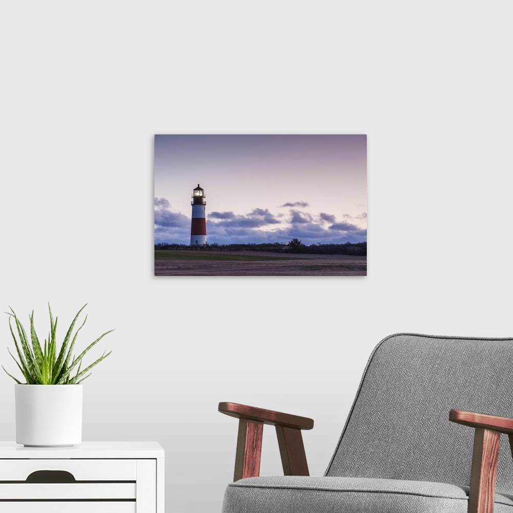A modern room featuring USA, Massachusetts, Nantucket Island, Sankaty, Sankaty Head Lighthouse At Dawn