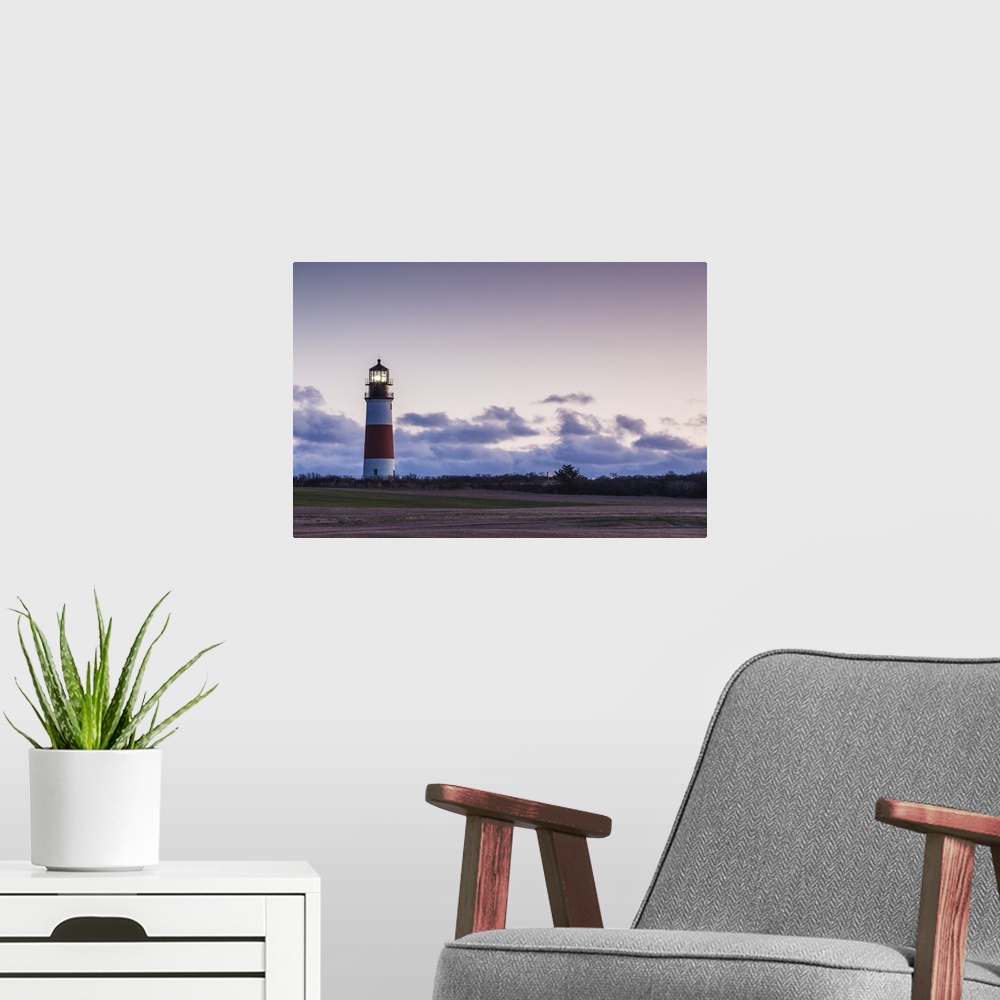 A modern room featuring USA, Massachusetts, Nantucket Island, Sankaty, Sankaty Head Lighthouse At Dawn
