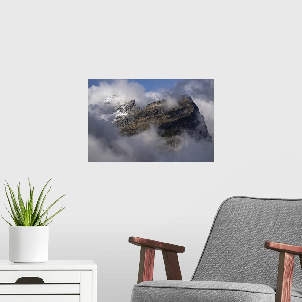 A modern room featuring USA, Montana, Glacier National Park. Clearing rainstorm on mountain. United States, Montana.