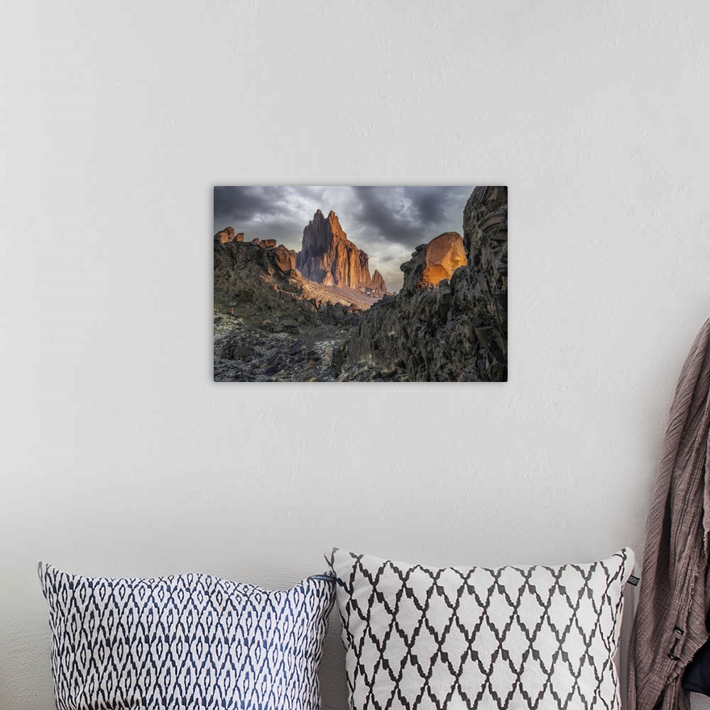 A bohemian room featuring USA, New Mexico, Shiprock Formation At Sunrise