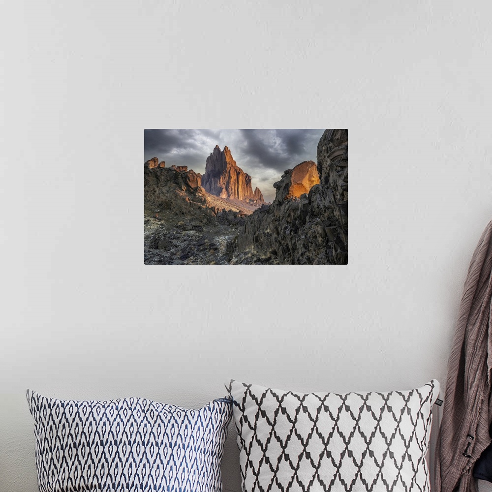 A bohemian room featuring USA, New Mexico, Shiprock Formation At Sunrise