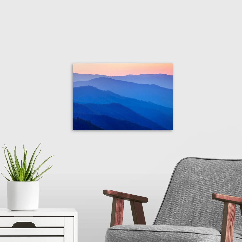 A modern room featuring USA, North Carolina, Great Smoky Mountains National Park. Mountain landscape at sunrise.