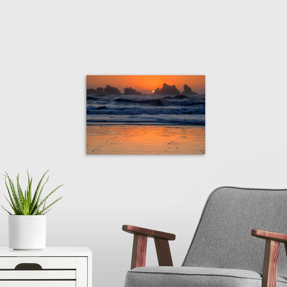 A modern room featuring USA, Oregon, Bandon. Beach sunset.