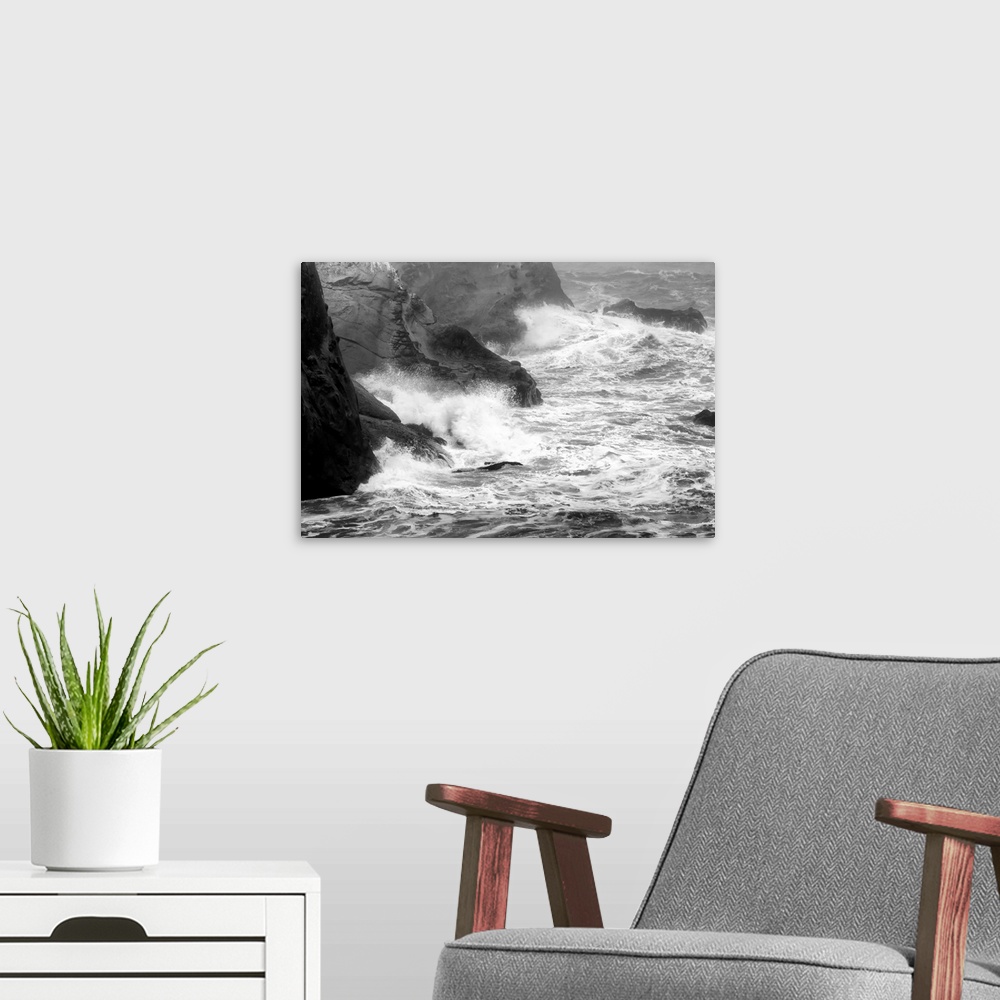 A modern room featuring USA, Oregon, Bandon. Storm waves on coast.