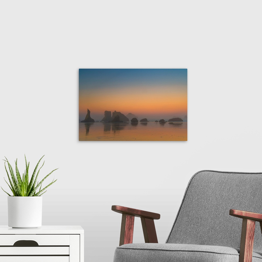 A modern room featuring USA, Oregon, Bandon. Sunrise on beach.