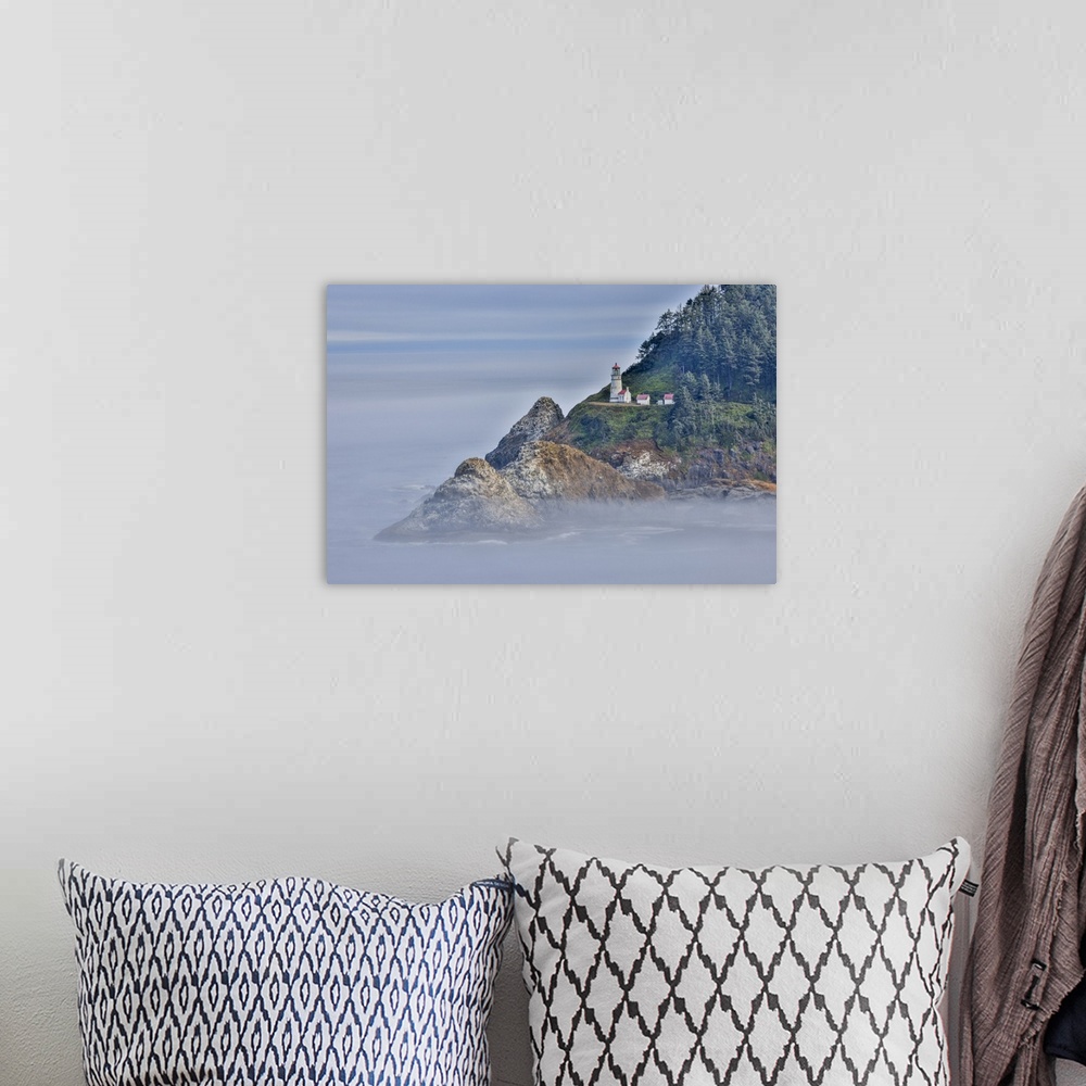 A bohemian room featuring Usa, Oregon, Florence. Heceta Head Lighthouse, A Foggy Morning on the Pacific Surrounding the Hec...