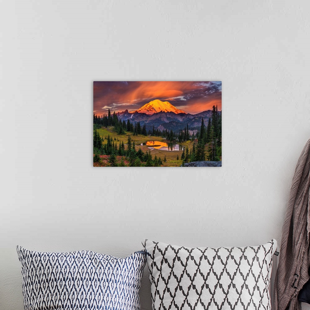 A bohemian room featuring USA, Washington, Mt. Rainier National Park. Mt. Rainier at sunrise.