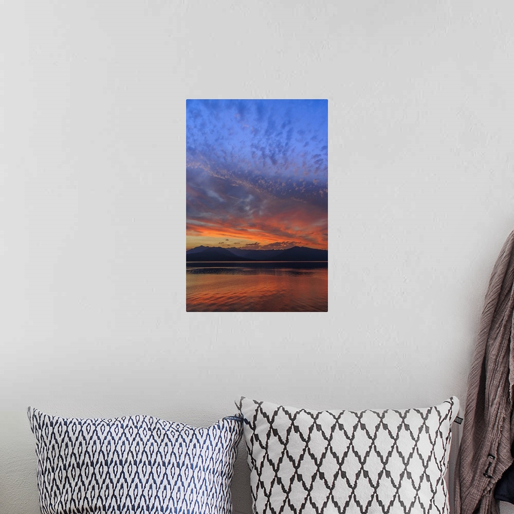 A bohemian room featuring USA, Washington. Sunset landscape of Hood Canal and Olympic Mountains.