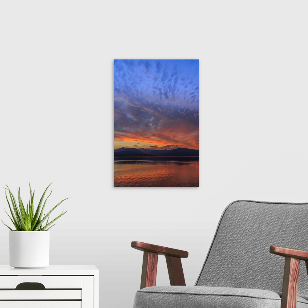 A modern room featuring USA, Washington. Sunset landscape of Hood Canal and Olympic Mountains.