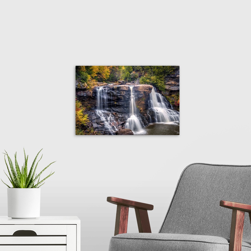 A modern room featuring USA, West Virginia, Blackwater Falls State Park. Waterfall and forest scenic.